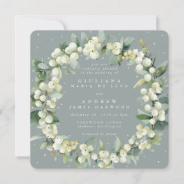 Convites Seafoam Snowberry+Eucalyptus Wreath Casamento Quad