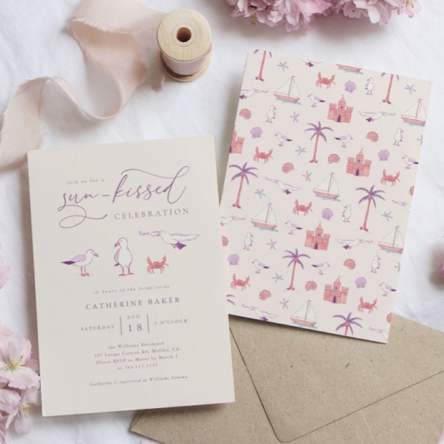 Convites Seagulls Beach Sun Kissed Chá de panela (Criador carregado)