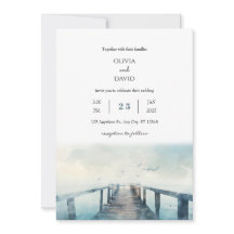 Seagulls Sobre Casamento Rustic Pier Watercolor Be