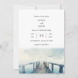 Convites Seagulls Sobre Casamento Rustic Pier Watercolor Be