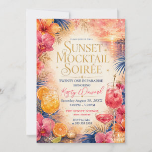 Convites Seara de Mocktail Sunset para Aniversário de 21 An