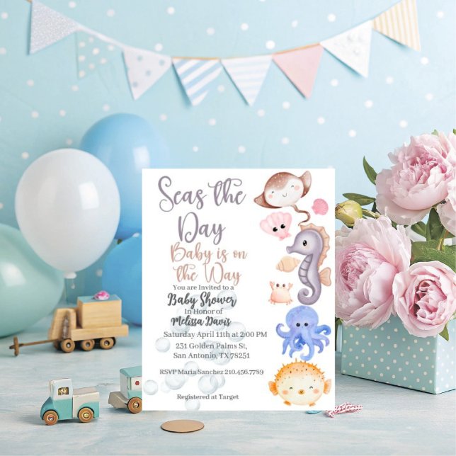 Convites Seas the Day Baby Shower Invitation  (Personalize this cute Seas the Day baby shower invitation. )