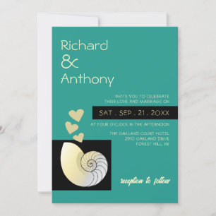 Convites Seashell and Hearts, Beach Wedding