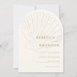 Convites Seashell Beach Coastal Ivory & Gold Arch Wedding
