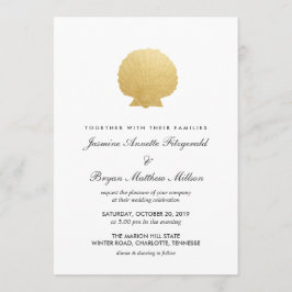 Convites Seashell Faux Gold Foil | Casamento Oceânico