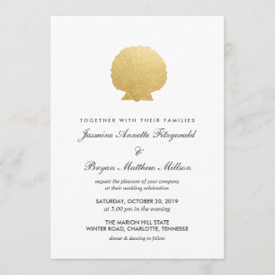 Convites Seashell Faux Gold Foil Casamento Oceânico