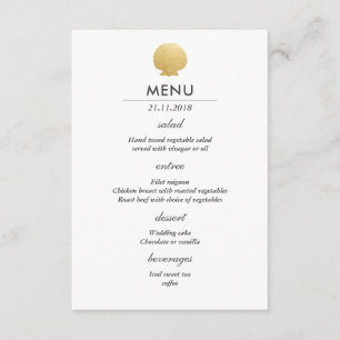 Convites Seashell Faux Gold Foil Menu de Casamento Oceâni