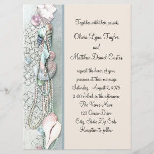Convites Seashell Pearls Elegant Beach Wedding