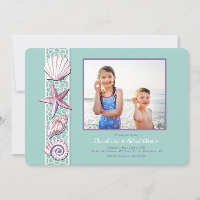 Convites Seashell Photo Invitation (Frente)