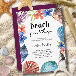 Convites Seashell Tropical Flower Graduation Beach Party