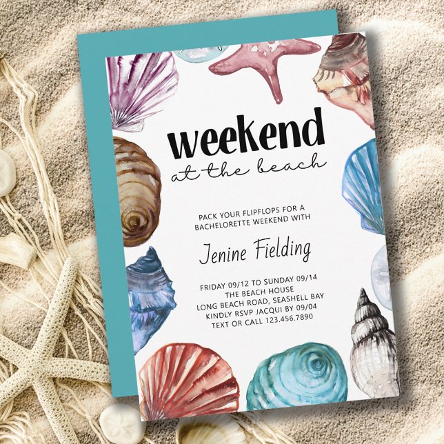 Convites Seashell Watercolor Bachelorette Beach Weekend (Criador carregado)