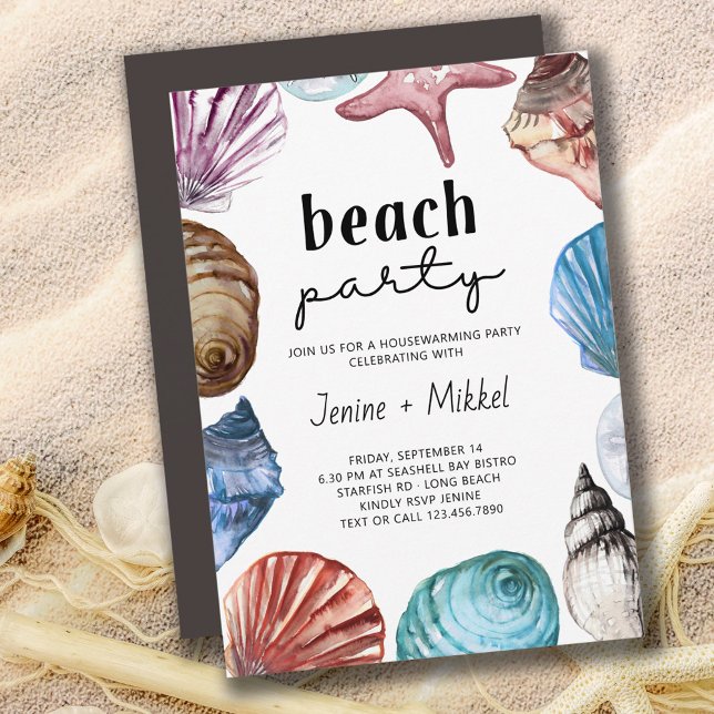 Convites Seashell Watercolor House Warming Beach Party (Criador carregado)