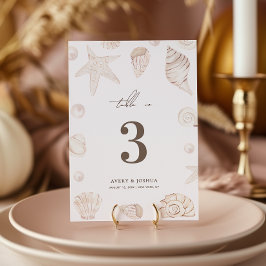 Convites Seashells 5x7 Pearls Nautical Wedding Table Number