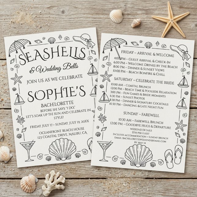 Convites Seashells and Wedding Bells Beach Bachelorette  (Criador carregado)