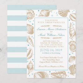 Convites Seashells - Aqua/Tan, Casamento de Praia Náutica