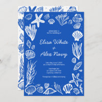 Seashells Frame Beach Casamento Blue CUSTOM