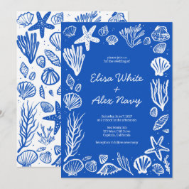 Convites Seashells Frame Beach Casamento Blue CUSTOM