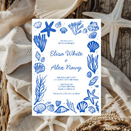 Convites Seashells Frame Beach Casamento Blue CUSTOM