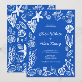 Convites Seashells Frame Beach Casamento Blue CUSTOM