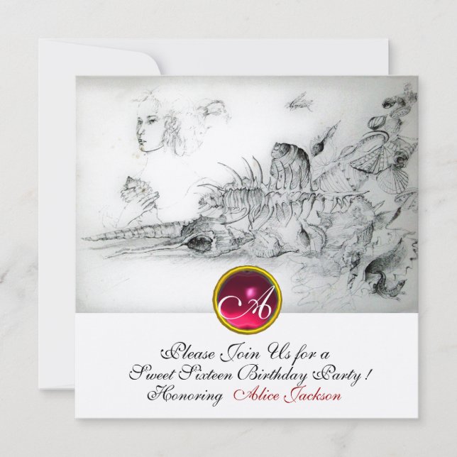 Convites SEASHELLS SWEET 16 PARTIDO,Ruby Monograma Champagn (Frente)