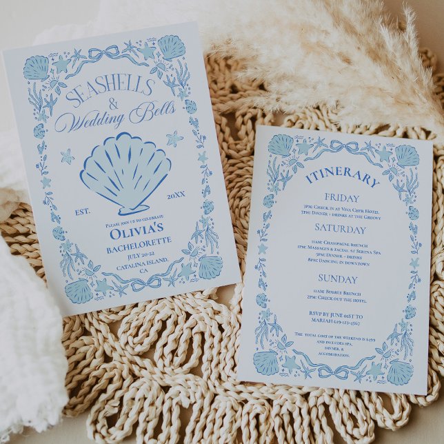 Convites Seashells Wedding Bells Bachelorette Blue (seashells wedding bells invite zazzle etsy
)