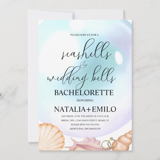 Convites Seashells Wedding Bells Bachelorette Invitations  (Frente)
