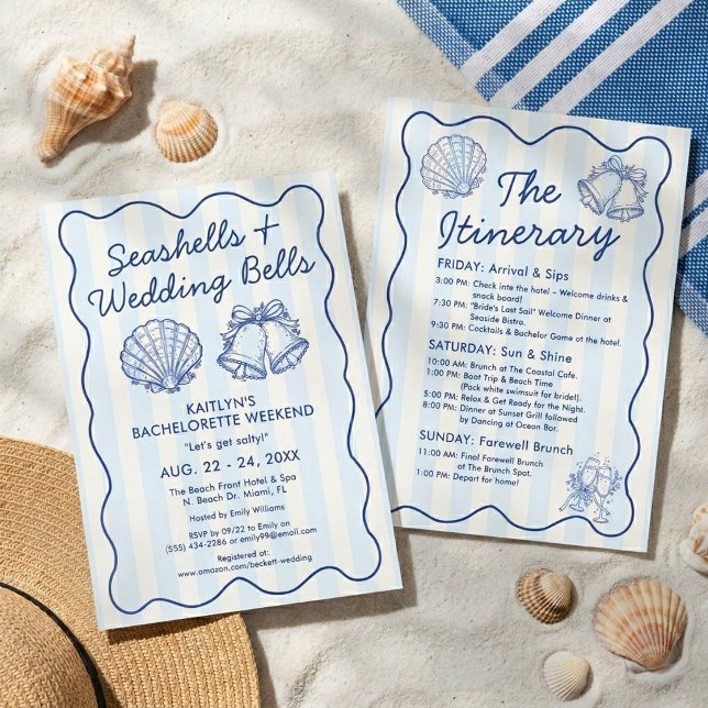 Convites Seashells & Wedding Bells Bachelorette Itinerary (Criador carregado)