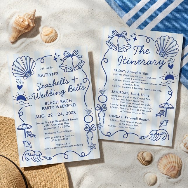 Convites Seashells & Wedding Bells Beach Bachelorette Party (Criador carregado)