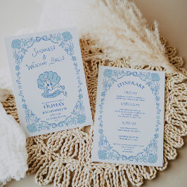 Convites Seashells Wedding Bells Whimsical Bachelorette Blu