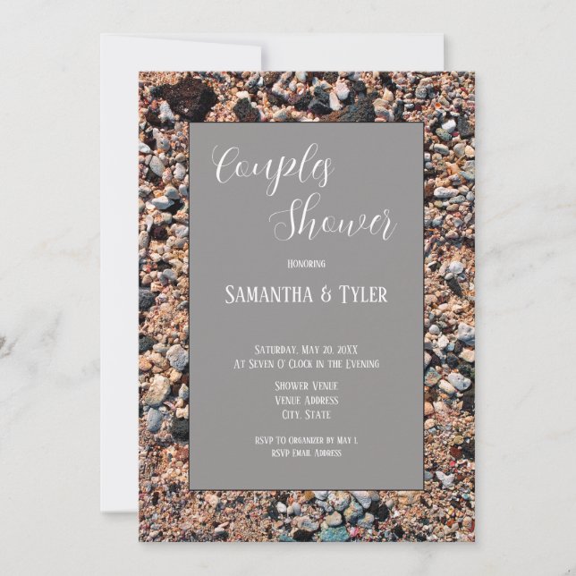 Convites Seashore Coral Sand & Shells, Modern Beach, Chá (Frente)