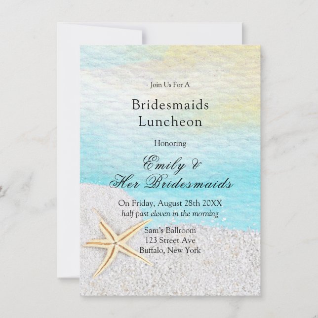 Convites Seaside Beach White Sand Bridesmaids Luncheids (Frente)