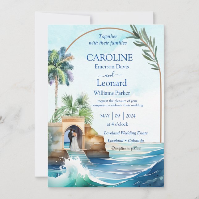 Convites Seaside Love: Tropical Beach Wedding Invitation (Frente)