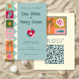 Convites Seaside Soiree Moderno Fofo CASAMENTO QR Personali