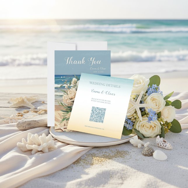 Convites Seaside Theme Wedding QR Code Enclosure Card (Criador carregado)