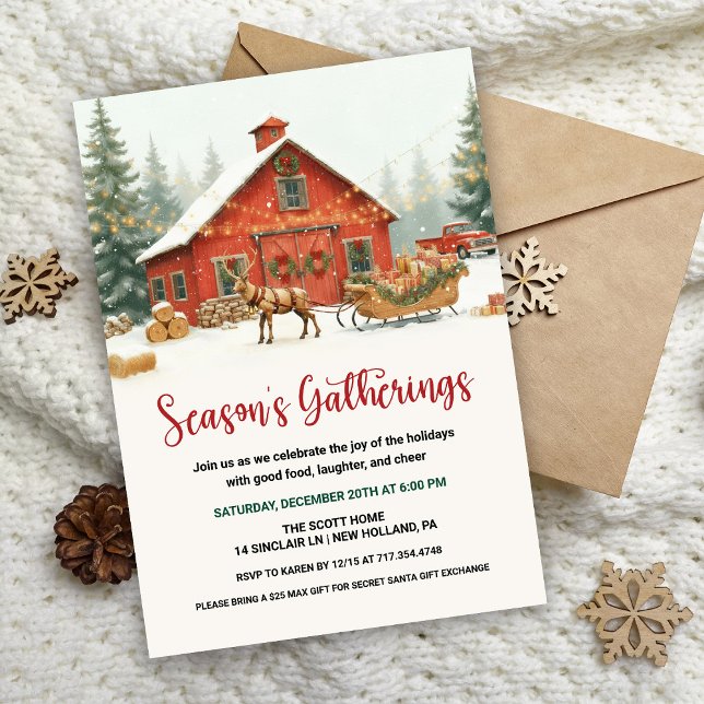 Convites Season’s Gatherings Christmas Party Invitation  (Criador carregado)
