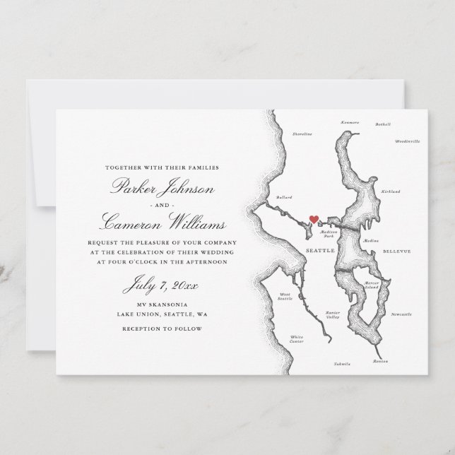 Convites Seattle Código QR preto e branco para casamento tu (Frente)