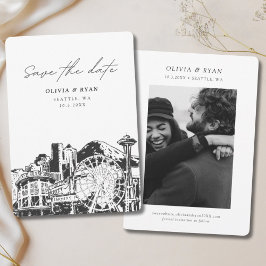 Convites Seattle Save the Date Skyline Centro Wedding