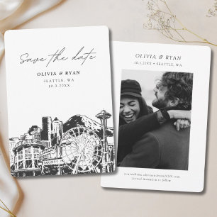 Convites Seattle Save the Date Skyline Centro Wedding
