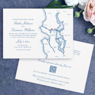Convites Seattle Tudo-em-Um código QR RSVP Casamento Azul