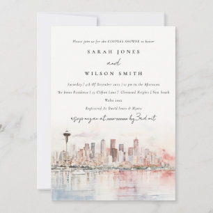 Convites Seattle Washington Aquarela Casal Chuva de Present