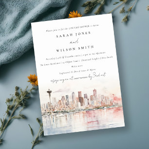 Convites Seattle Washington Aquarela Casal Chuva de Present