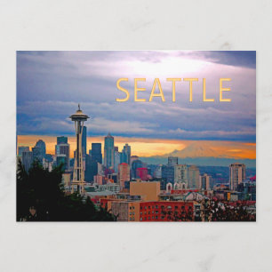 Convites Seattle Washington Skyline no Sunset TEXT SEATTLE