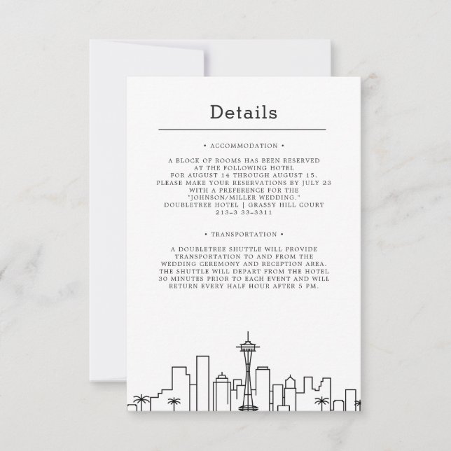 Convites Seattle Wedding | Detalhes do convidado (Frente)