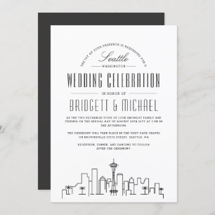 Convites Seattle Wedding Skyline Moderno Deco