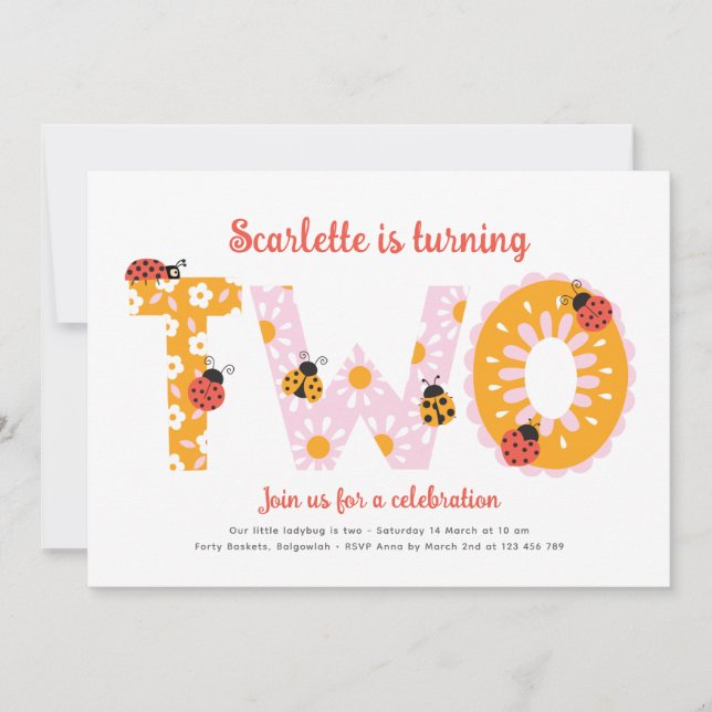 Convites Second Birthday Invite, Colorful Flowers Birthday (Frente)