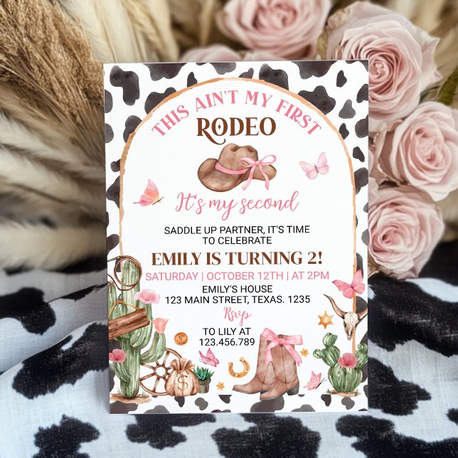 Convites Second Rodeo Bows Pink Cowgirl Birthday Invitation (Criador carregado)