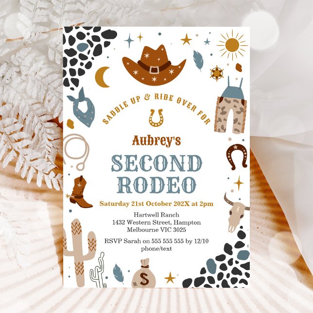 Convites Second Rodeo Cowboy Western 2nd Birthday (Criador carregado)