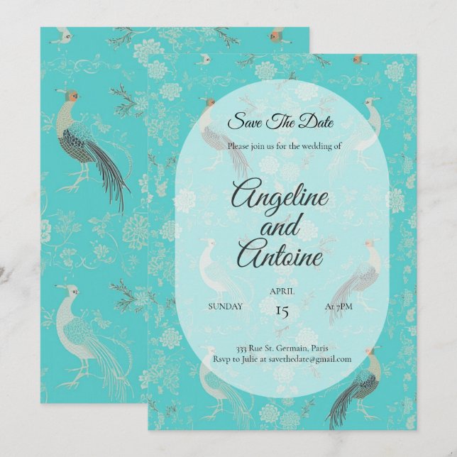 Convites Secret d'Indochine luxury Chinoiserie pattern (Frente/Verso)