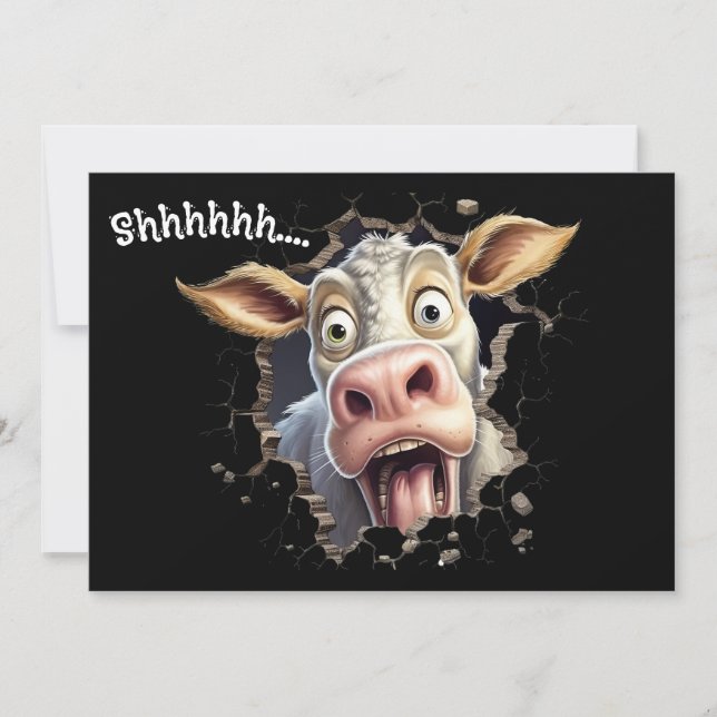 Convites Secret Surprise Party Invite | Shhh Cow (Frente)