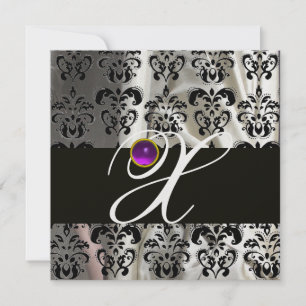 CONVITES SEDA DE GELAÇADO PRETO DAMASCO MONOGRAMA ROXO AMET